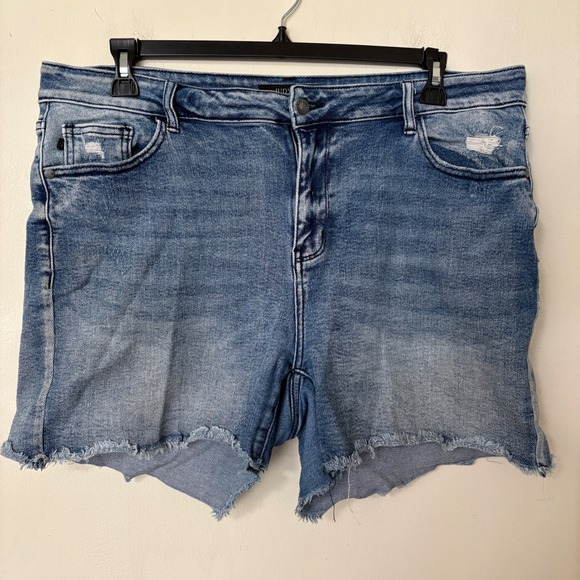 Judy Blue Pants - Judy Blue Womens 2XL Denim Shorts Blue Distressed Raw Hem High Rise Cutoffs